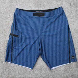 O'Neil Hyperfreak Hydro Board Shorts Mens 34 Blue No Tie Fly Swim Trunks Stretch
